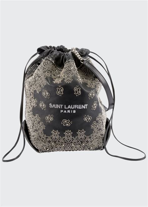 Saint Laurent Teddy Large Bandana Studded Drawstring Bucket 